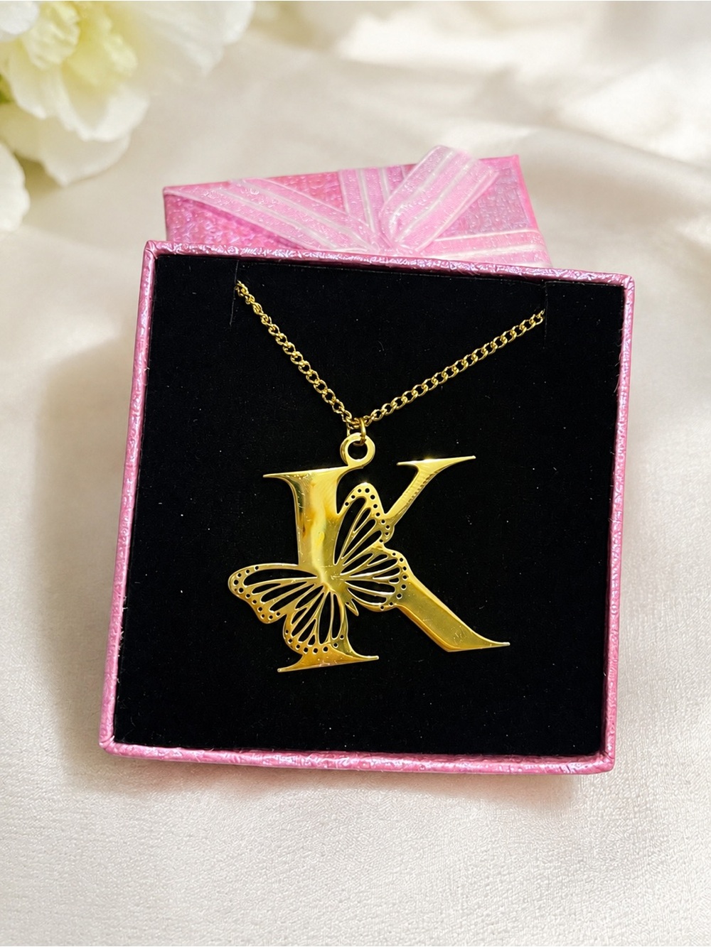 Gold Butterfly Initial Necklace K Steel 316L